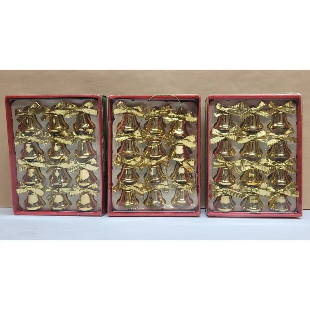 Holiday Style Gold Metal Christmas Bell Ornaments with Bows 36 Count 1 Inch